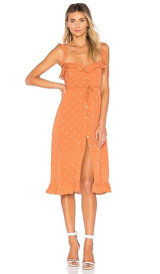 For Love & Lemons Natalia Dot Midi Dress in Copper Dot | Revolve Clothing (Global)