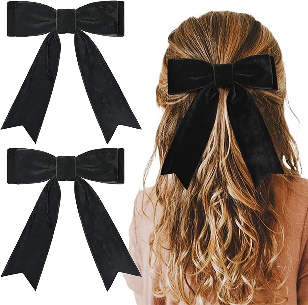 2PCS 5" Velvet Black Hair Bows Girls Hair Clips Ponytail Holder Accessories for Girls Toddlers | Amazon (US)