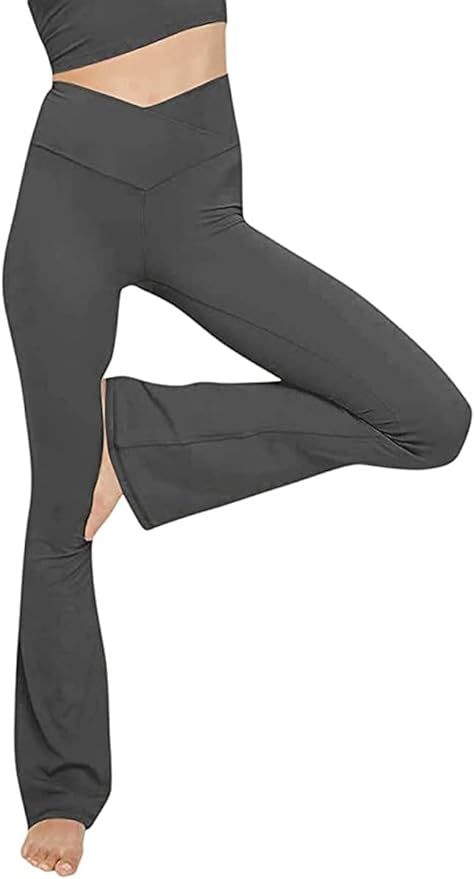 TOPYOGAS Women's Casual Bootleg Yoga Pants V Crossover High Waisted Flare Workout Pants Leggings | Amazon (US)