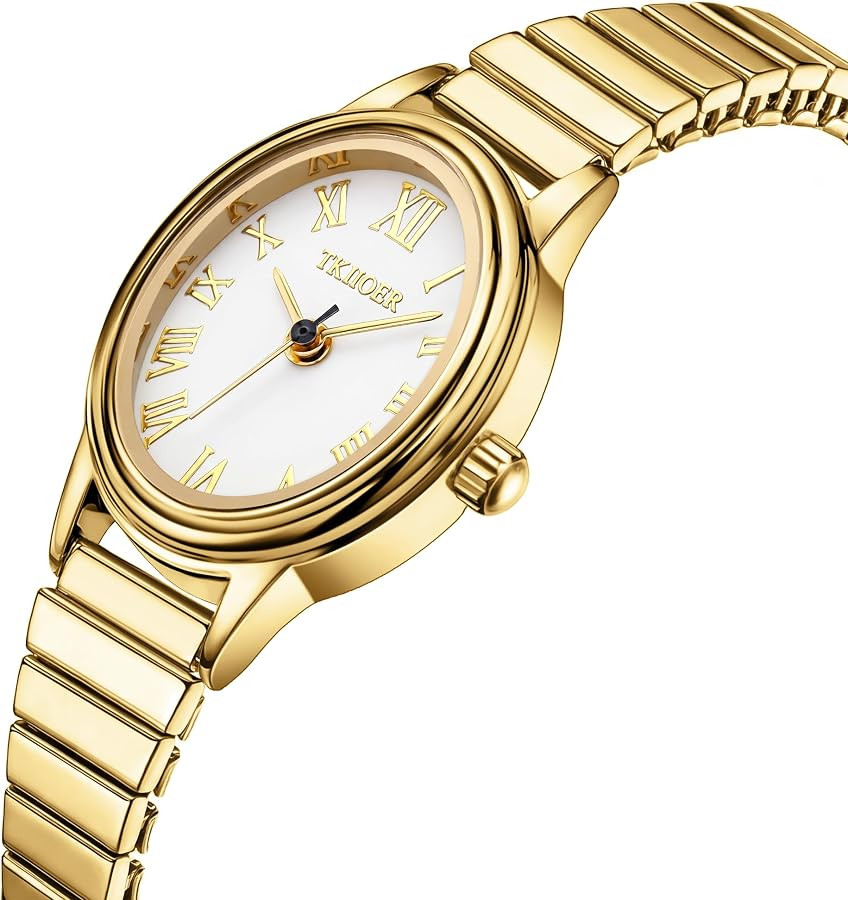 TKIIOER Small Gold Watches for Women, Easy to Read Dial Ladies Analog Watch, Oval Case, Stainless... | Amazon (US)