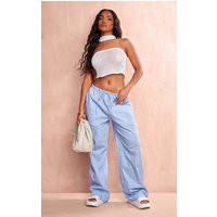 Blue Stripe Drawstring Low Rise Relaxed Trousers | PrettyLittleThing UK