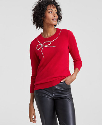 Charter Club Women's Cashmere Bow-Embellished Crewneck Sweater, Created for Macy's - Macy's | Macy's