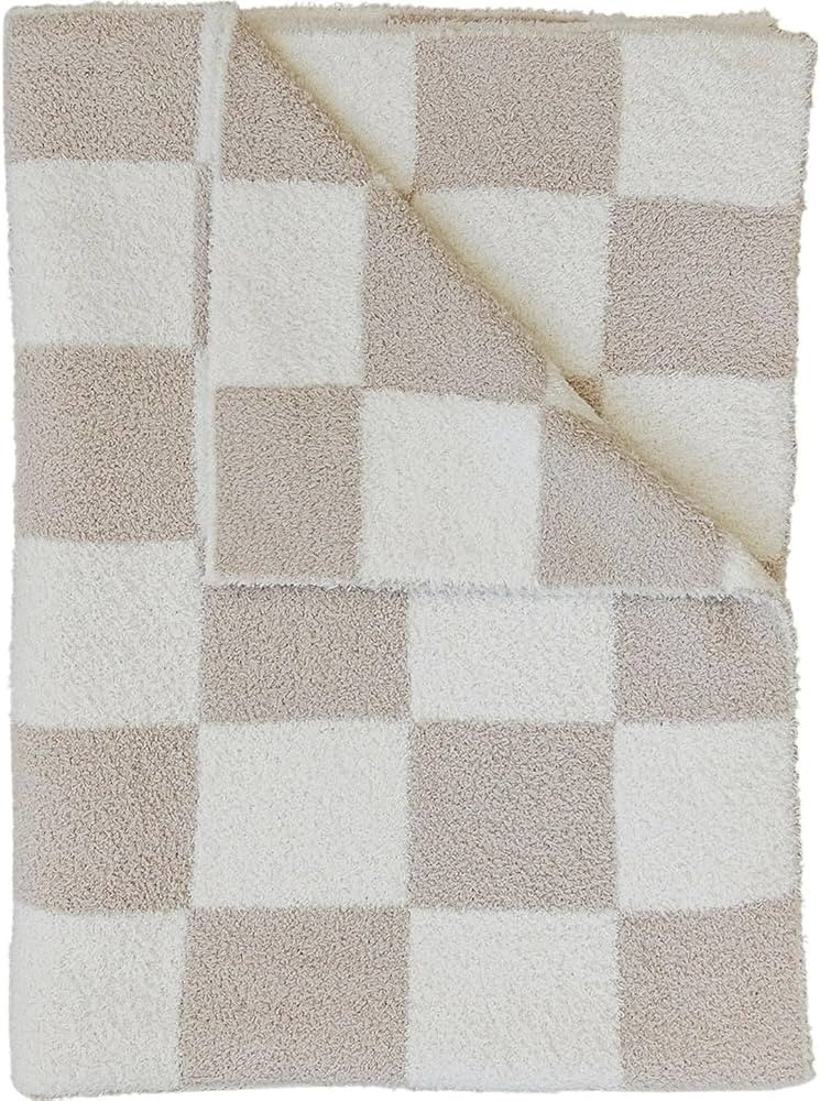 Mebie Baby Taupe Checkered Plush Lovey Blanket 15x20 - Soft, Lightweight, Breathable | Available ... | Amazon (US)