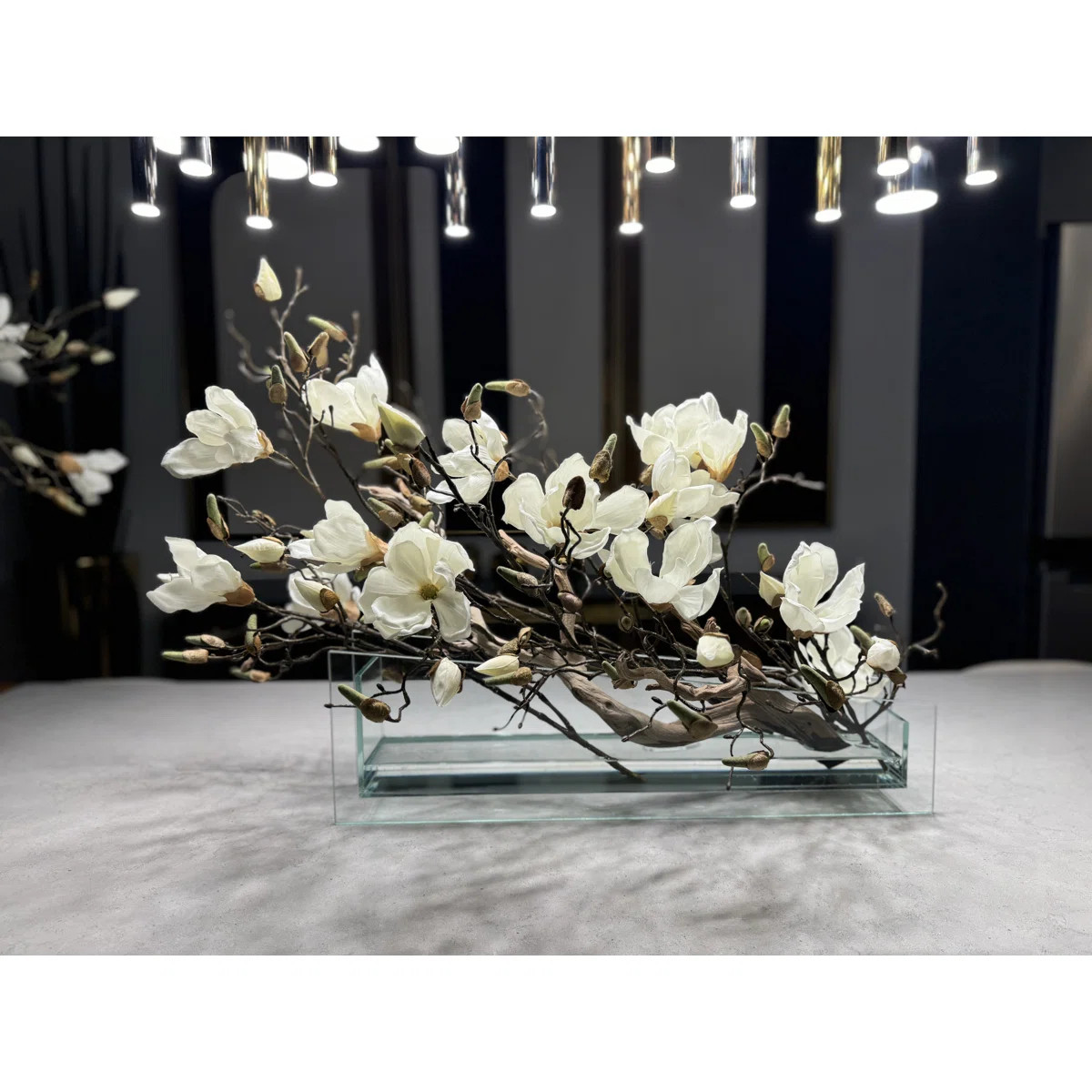 Sloped Glass Planter With White Magnolias | Wayfair North America