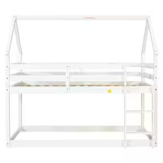 URTR Twin Over Twin Size Wooden White Bunk Bed with Roof and Ladder, House Bunk Bed Frame for Kids,  | The Home Depot