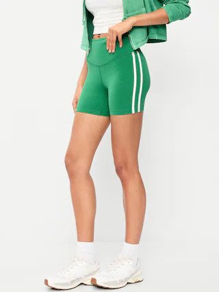 High-Waisted PowerChill Side-Stripe Biker Shorts -- 5-inch inseam | Old Navy (US)