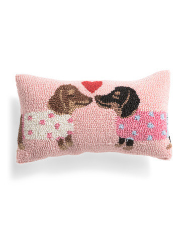 9X16 Dachshunds Kiss Heart Hooked Pillow, Polyester | TJ Maxx