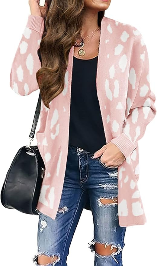 ZESICA Women's Long Sleeves Open Front Leopard Print Knitted Sweater Cardigan Coat Outwear with P... | Amazon (US)