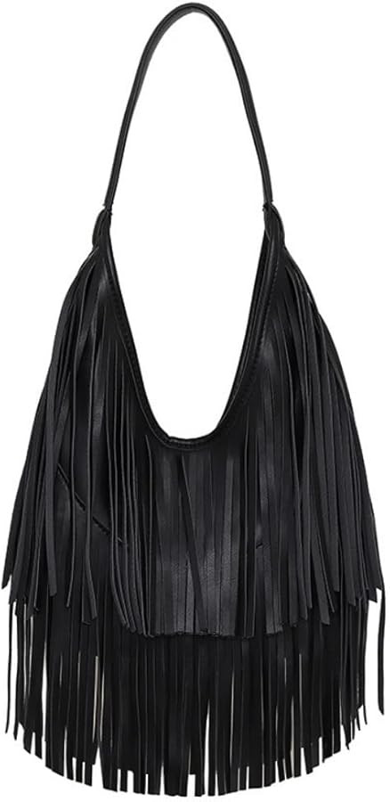 Faux Leather Small Fringe Hobo Purse Slouchy Style Shoulder Bag for Women | Amazon (US)