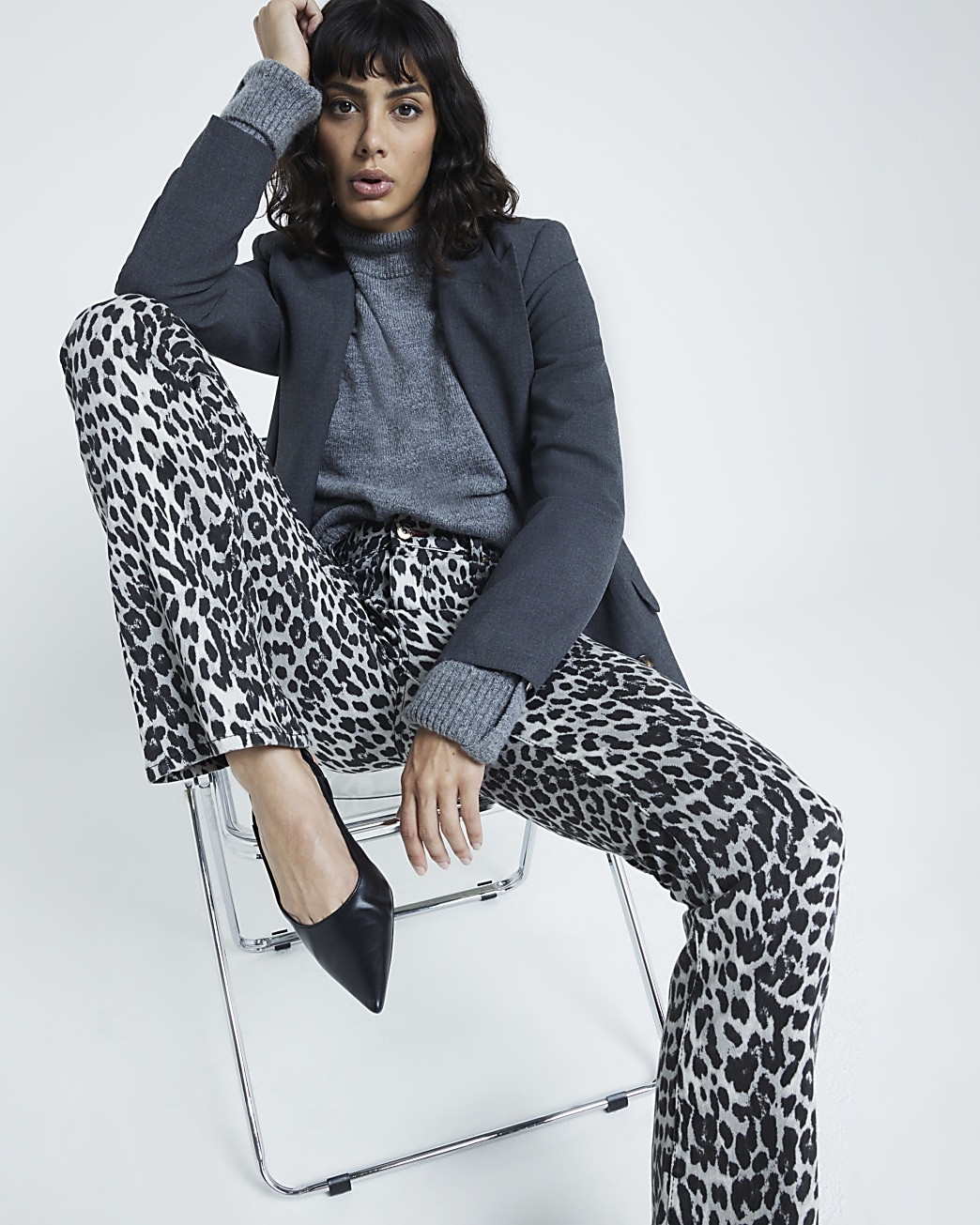 Black Leopard Print Bootcut jeans | River Island (UK & IE)