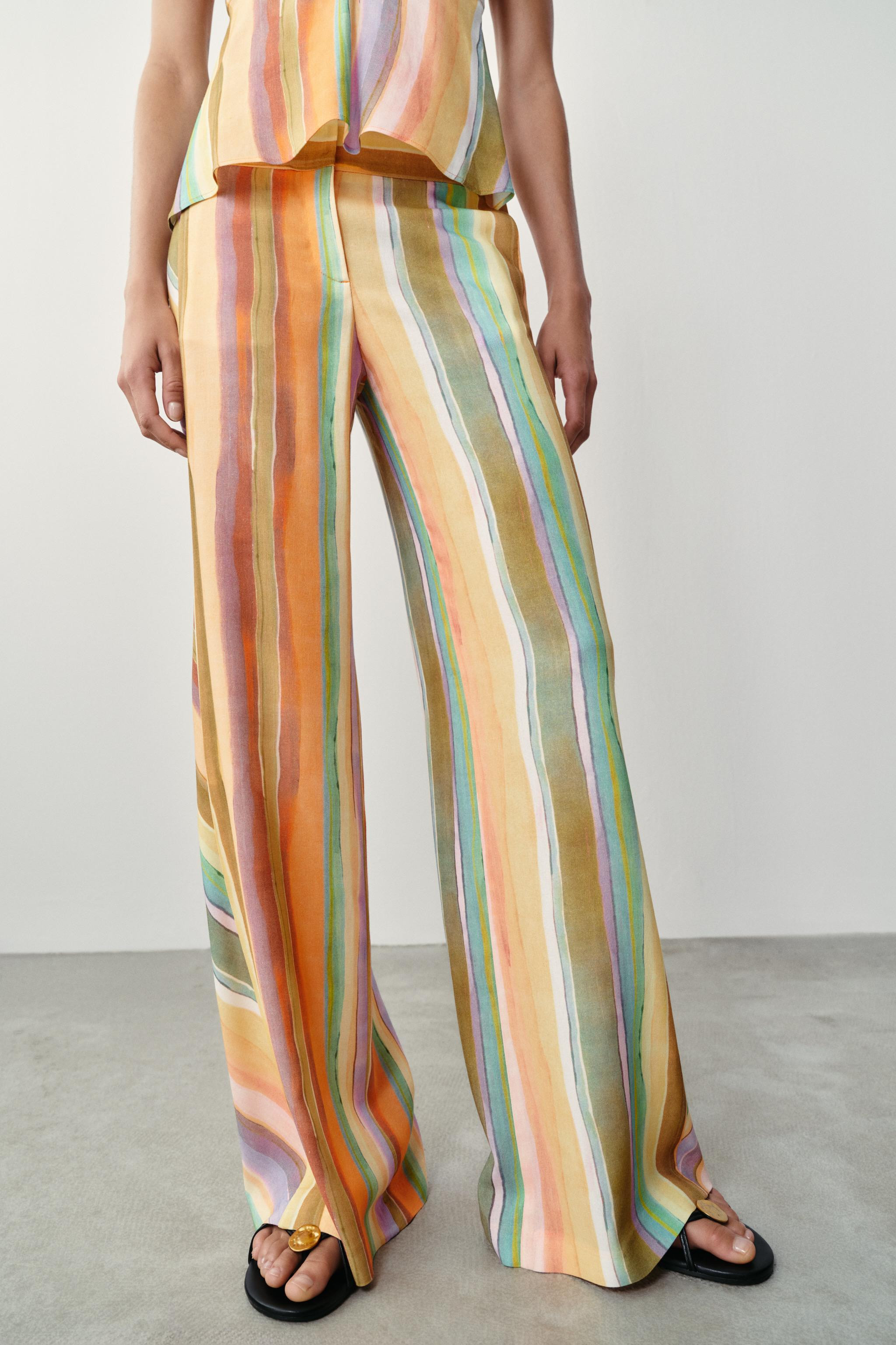 STRIPED WIDE LEG PANTS | Zara US