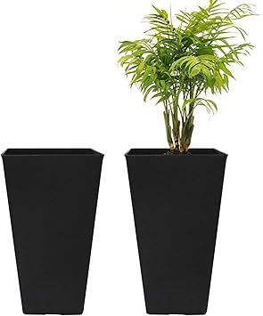 Tall Planters 20 Inch, Flower Pot Pack 2, Patio Deck Indoor Outdoor Garden Tree Planters (Black) | Amazon (US)