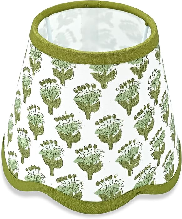 CPC Cotton Print Club Emerald Green Scallop Block Print Uno Cotton Lampshade Floral Medium 4 Top ... | Amazon (US)