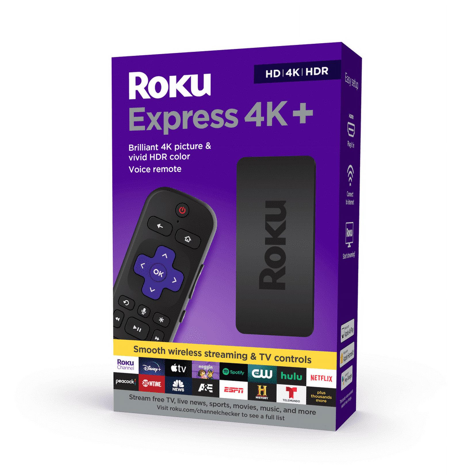 Roku Express 4K+ Streaming Player 4K/HD/HDR with Smooth Wi-Fi®, Premium HDMI® Cable, Voice Remo... | Walmart (US)
