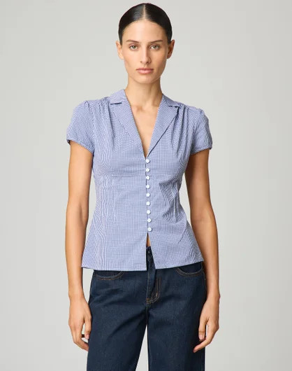 Gingham Cap Sleeve Button Up Blouse | Glassons (Australia)