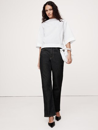 Oversized Cotton Poplin Boat-Neck Top | Banana Republic (CA)