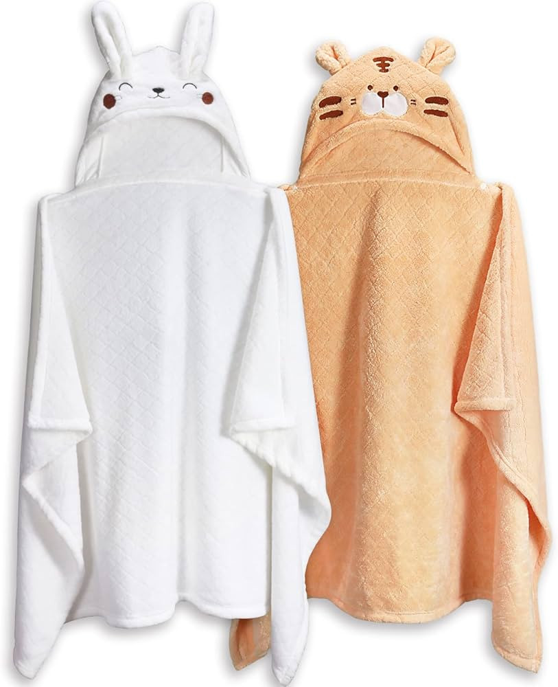 WODHOY Hooded Toddler Bath Towels for Boys Girls 0-5 Years, 2-Pack Absorbent Baby Bath Towel Set Thick 50'' x 32'', Soft Hooded Bath Towels for Babie, Toddler, Infant | Amazon (US)