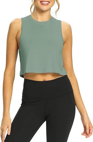 Mippo Workout Crop Tops for Women Flowy Cropped Muscle Tank Cute Athletic Shirts | Amazon (US)