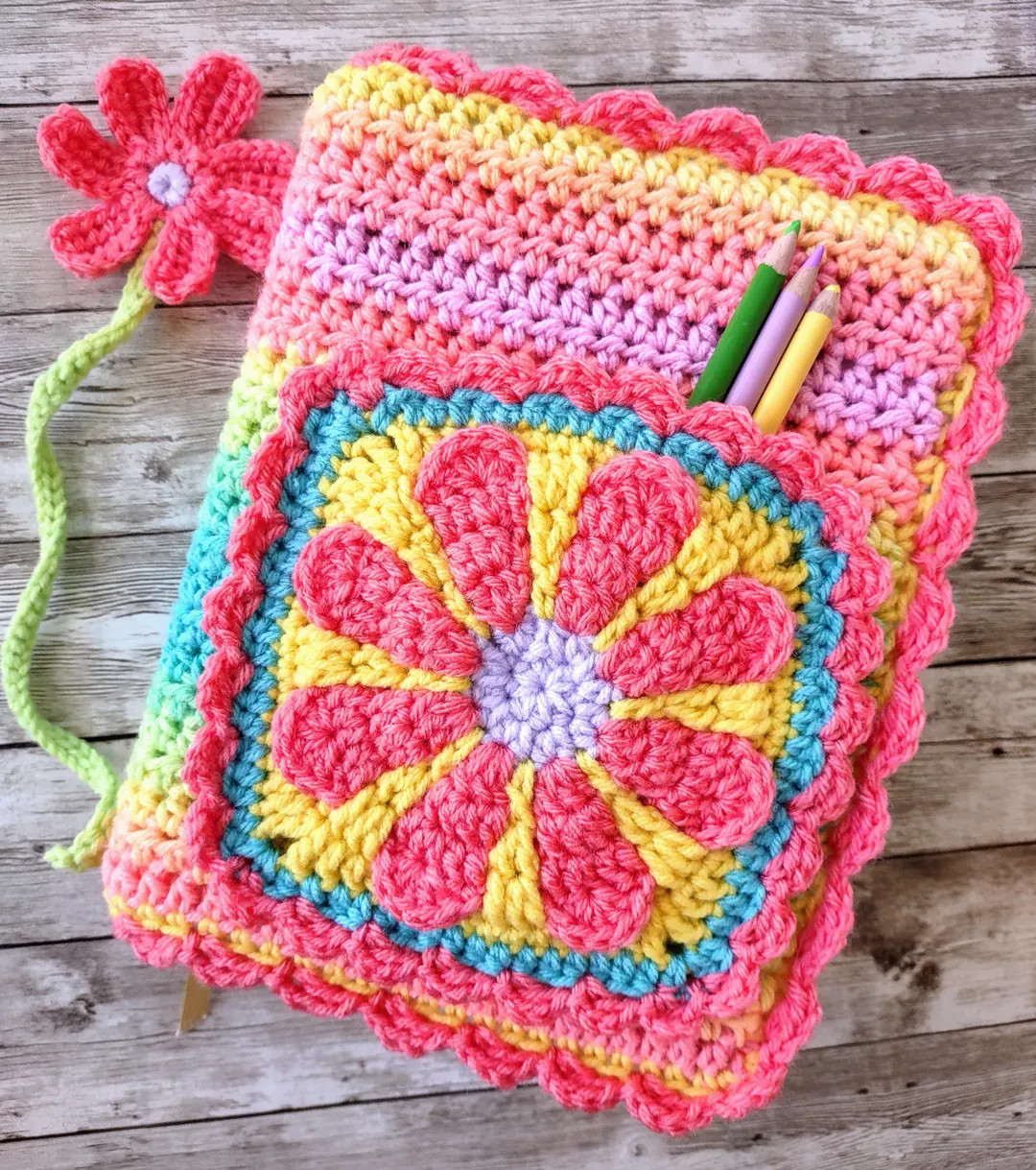 Rainbow Crochet Bible Cover With Retro Flower Pocket Handmade Book Cover for Jesus Freak Christia... | Etsy (US)