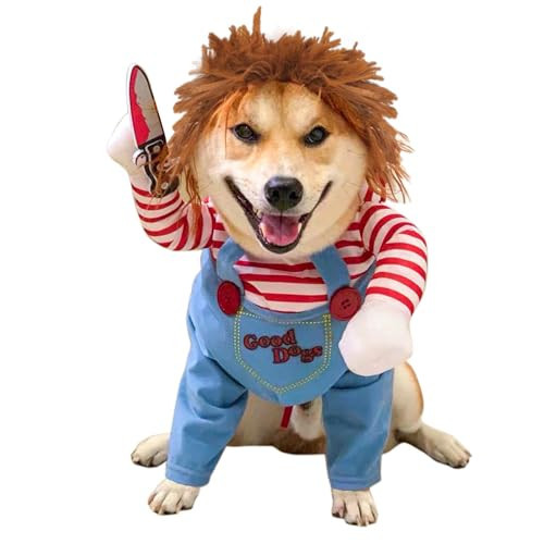 Dog Halloween Costume,Funny Chucky Dog Costume with Pet Wig,Cosplay Scary Outfit with Knife Clothes for Dogs (X-Small) | Amazon (US)