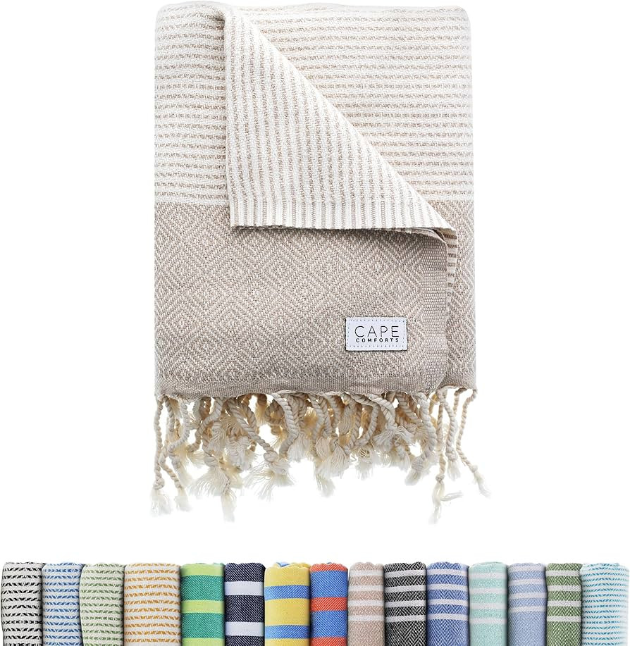 Cape Comforts Large Turkish Beach Towel, Diamond Dobby Beige - 37'' x 67'' - Super Soft & Lightwe... | Amazon (US)