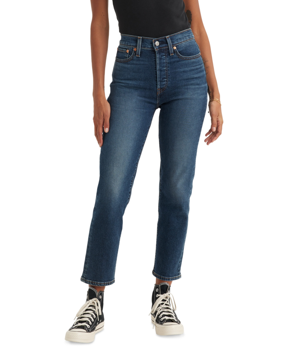 Levi's Women's Wedgie Straight-Leg High Rise Cropped Jeans - Indigo Here We Go | Macy's