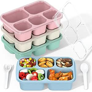 Bento Box Adult Lunch Box - 4 Pack, 5 - Compartment Meal Prep Container for Kids, Reusable Food S... | Amazon (US)