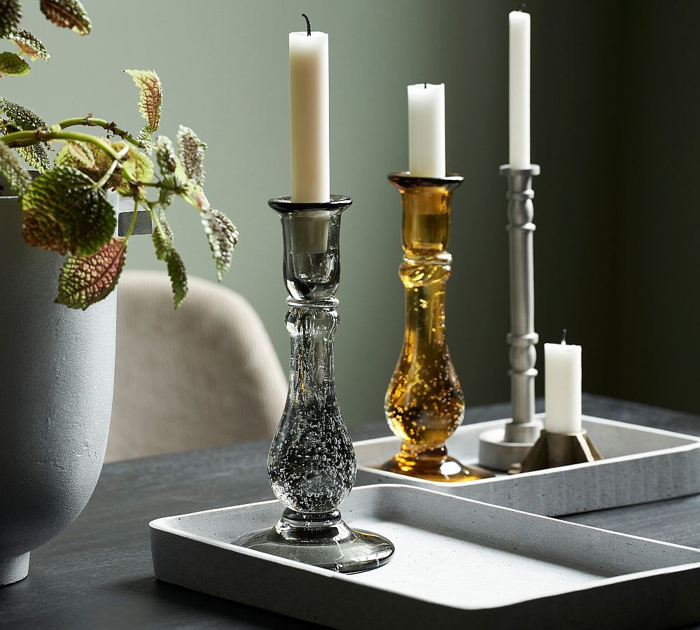 Cynder Handmade Glass Taper Candleholder | Pottery Barn (US)