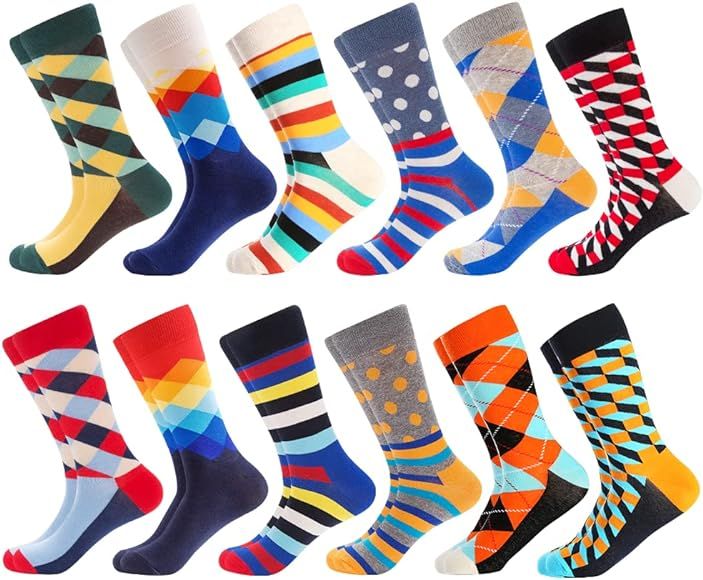 BONANGEL Men's Fun Dress Socks-Colorful Funny Novelty Crew Socks Pack,Crazy Socks Gifts for Men | Amazon (US)