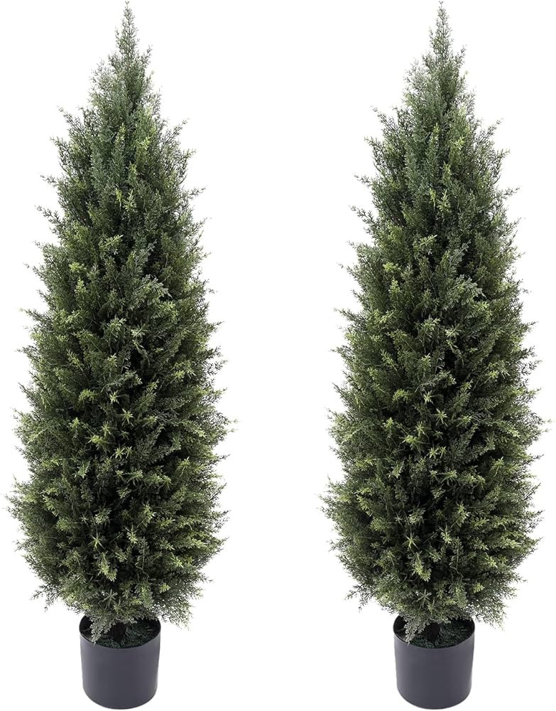 4ft(48”) Artificial Cedar Outdoor Artificial Shrub Sunlight Resistant Leafy Potted Plant for In... | Amazon (US)