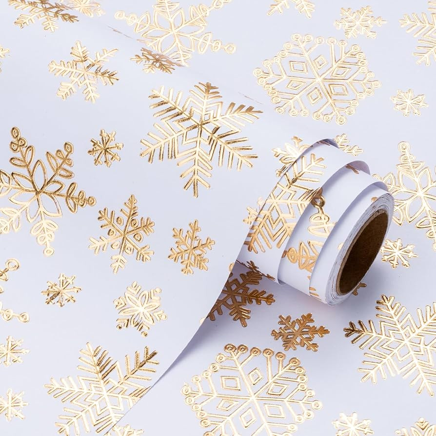 WRAPAHOLIC 3D Kraft Christmas Wrapping Paper Roll - Mini Roll - 17 Inch x 16.5 Feet - Gold and Wh... | Amazon (US)