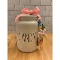 Rae Dunn Ceramic Canister- Candy- Embellished Wooden Scoop- Spring - Summer Decor- Farmhouse Kitchen | Etsy (US)