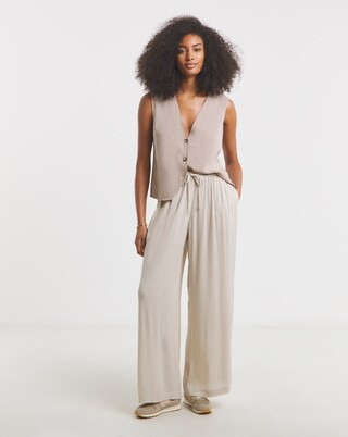Stone Tie Waist Crinkle Wide Leg Trousers | Simply Be (UK)
