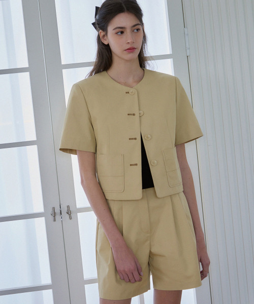 Color Stick Cotton Short-Sleeved Jacket [BEIGE] | Musinsa Global
