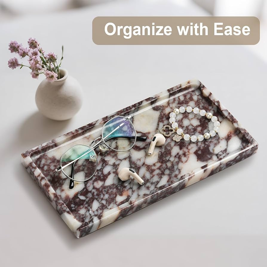 Natural Marble Vanity Tray - Moujings Genuine Marble Perfume Tray for Bathroom Decor, Stone Bathr... | Amazon (US)