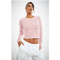 Red Cotton Striped Long Sleeve Top | PrettyLittleThing CAN