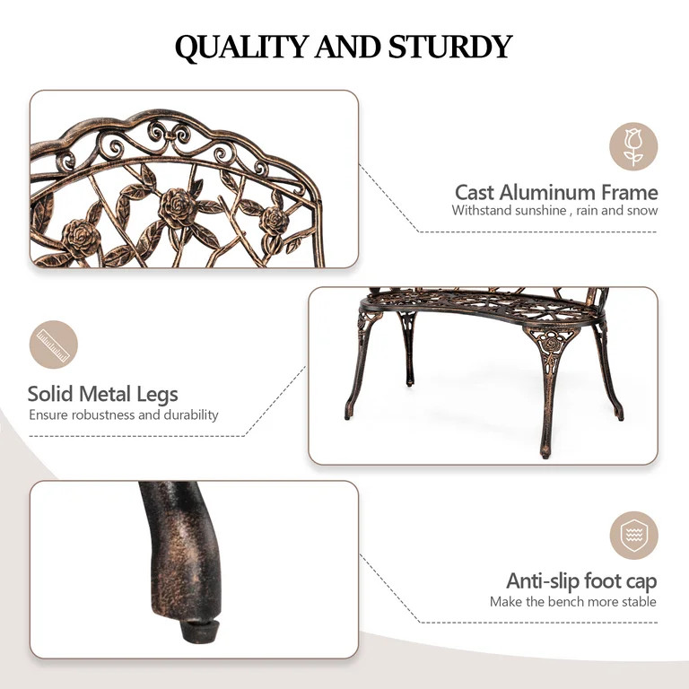 VINGLI 38.5" Patio Park Garden Outdoor Metal Rose Bench,Cast Iron Cast Aluminium Frame Antique Fi... | Walmart (US)
