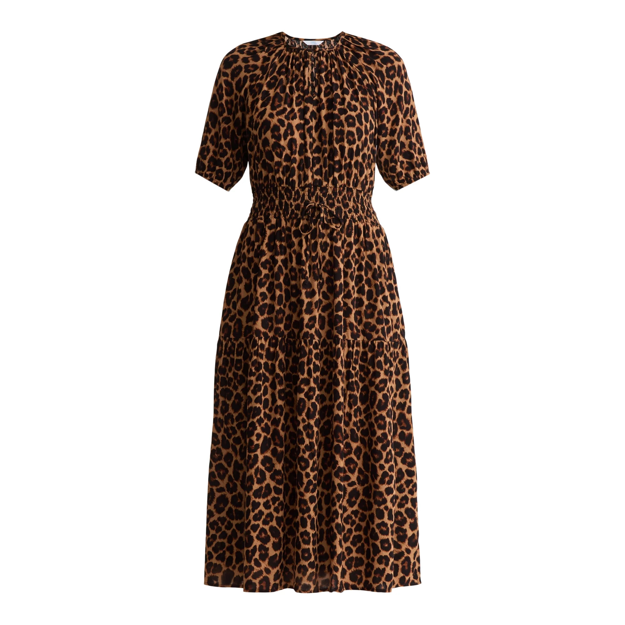 Time And Tru Women's Tiered Smocked Waist Midi Dress with Short Sleeves, Sizes XS-XXXL | Walmart (US)