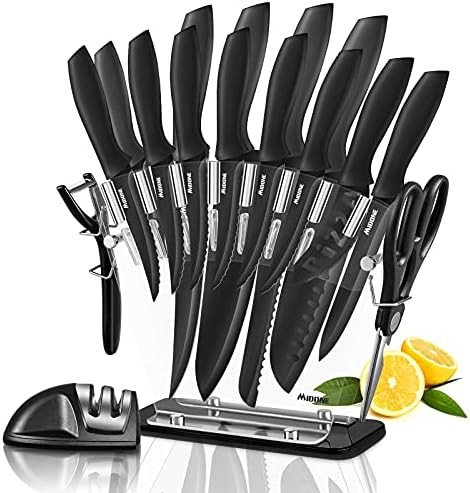 Knife Set, MIDONE 17 Piece Kitchen Knife Set, 13 Stainless Steel knives, Acrylic Stand, Scissors, Pe | Amazon (US)
