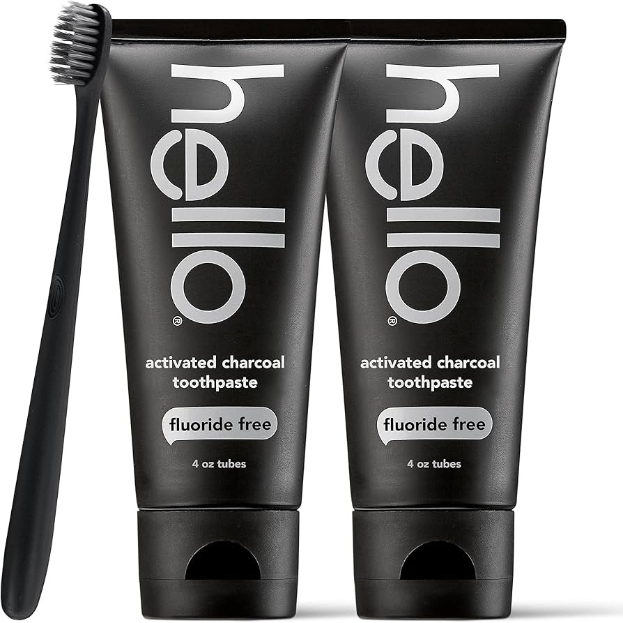 Hello Activated Charcoal Epic Teeth Whitening Fluoride Free Toothpaste and Toothbrush, Fresh Mint... | Amazon (US)