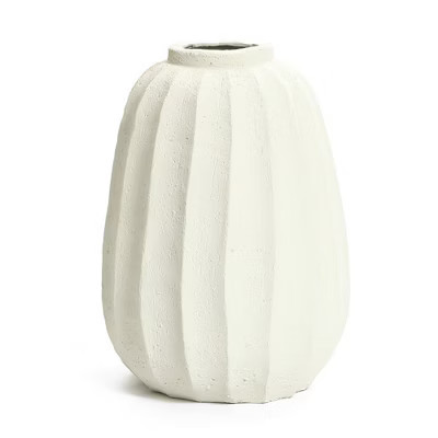 LuxenHome Off White MgO Round Modern Fluted Vase Off-White | Target