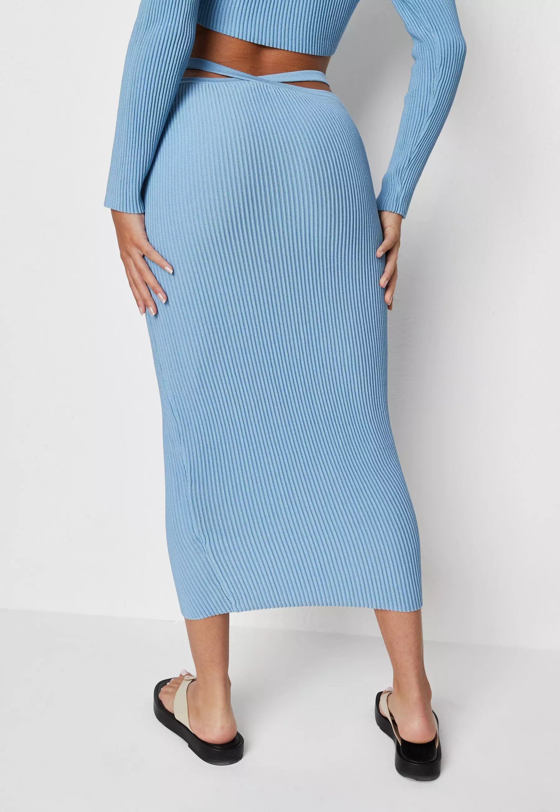Re_Styld Blue Co Ord Rib Knit Midaxi Skirt | Missguided (UK & IE)