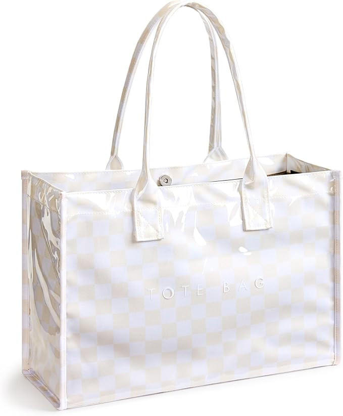 KALIDI PVC Tote Bag Women’s Kraft Paper Work Handbags Purses with Top Handle | Amazon (US)