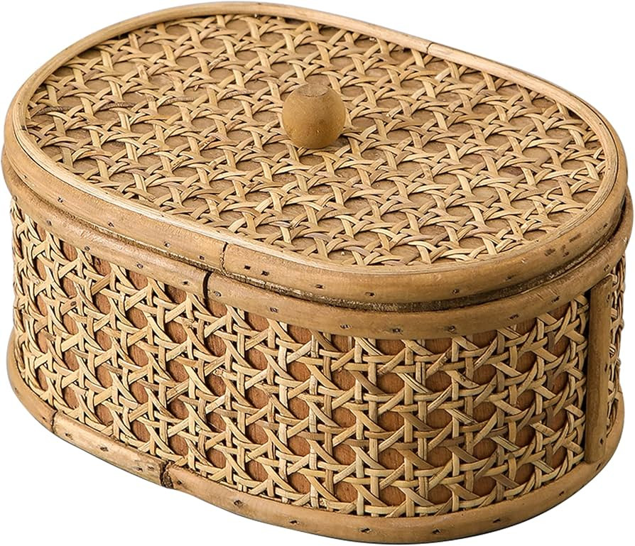 SOFE Rattan Decorative Box with Lid, Small Oval Box for Storage, Hand-Woven Display Boxes for Org... | Amazon (US)