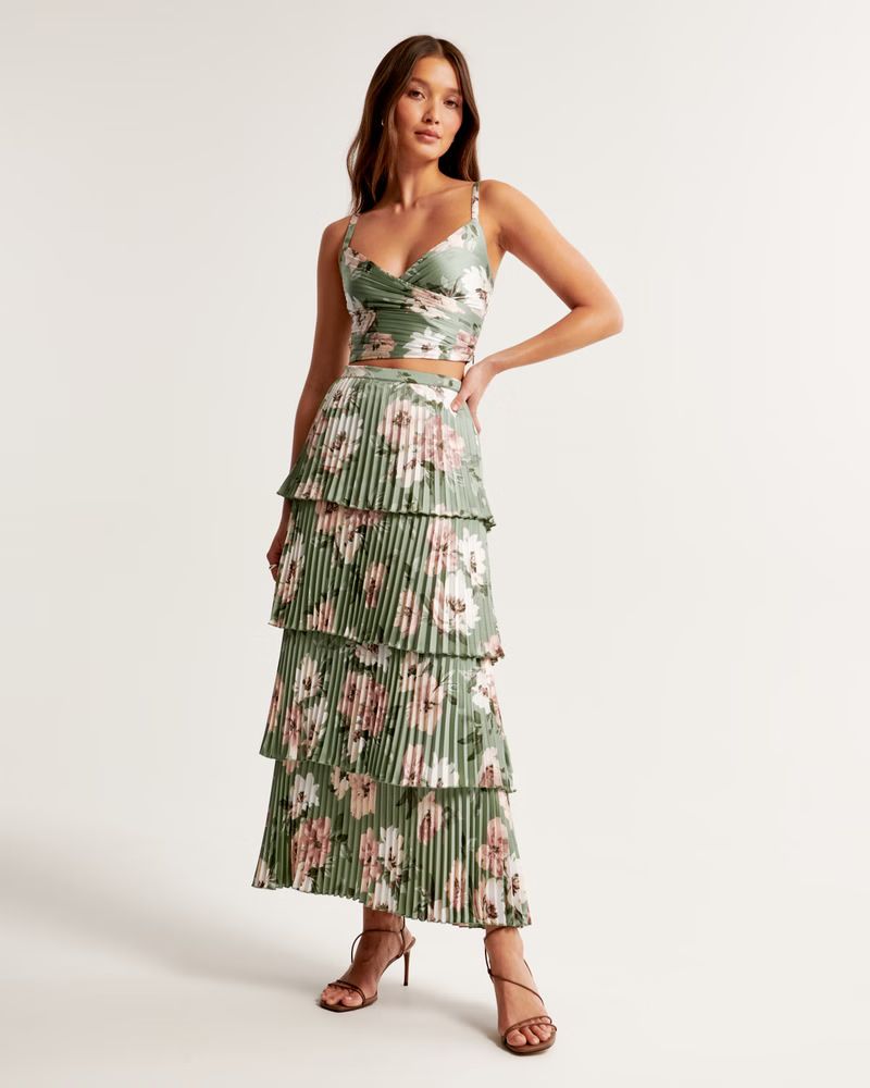 Women's Satin Pleated Tiered Maxi Skirt | Women's New Arrivals | Abercrombie.com | Abercrombie & Fitch (US)