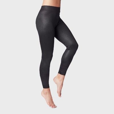 Women's Shiny Black Fleece Lined Leggings | Target