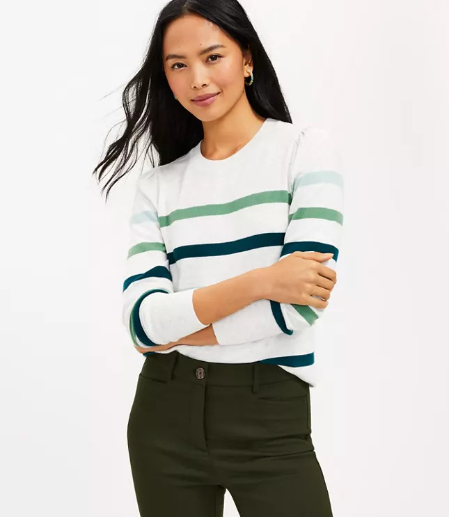 Striped Puff Sleeve Sweater | LOFT