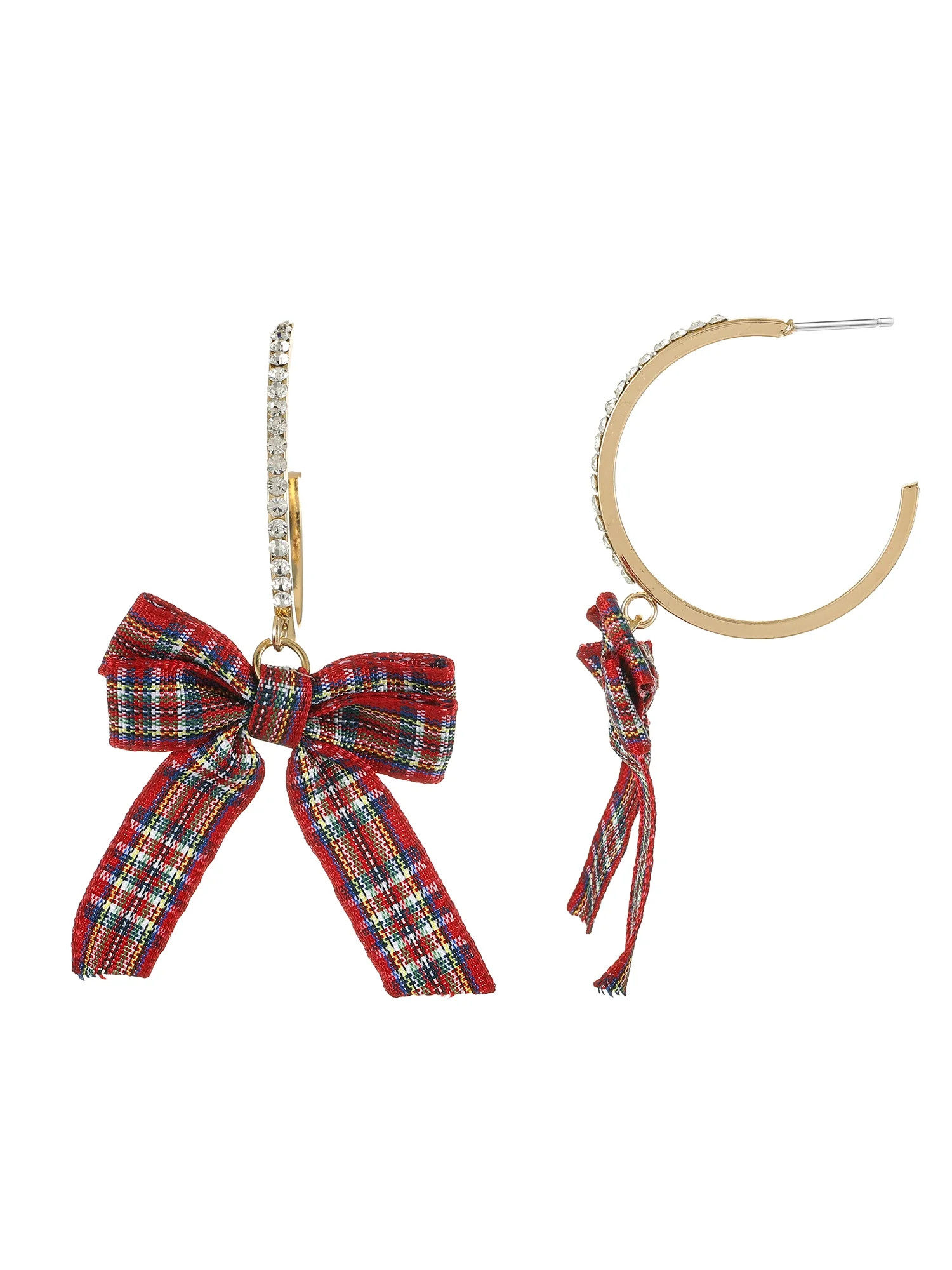 Holiday Time Goldtone Hoop with Red Bow Earrings, 1 Pair | Walmart (US)