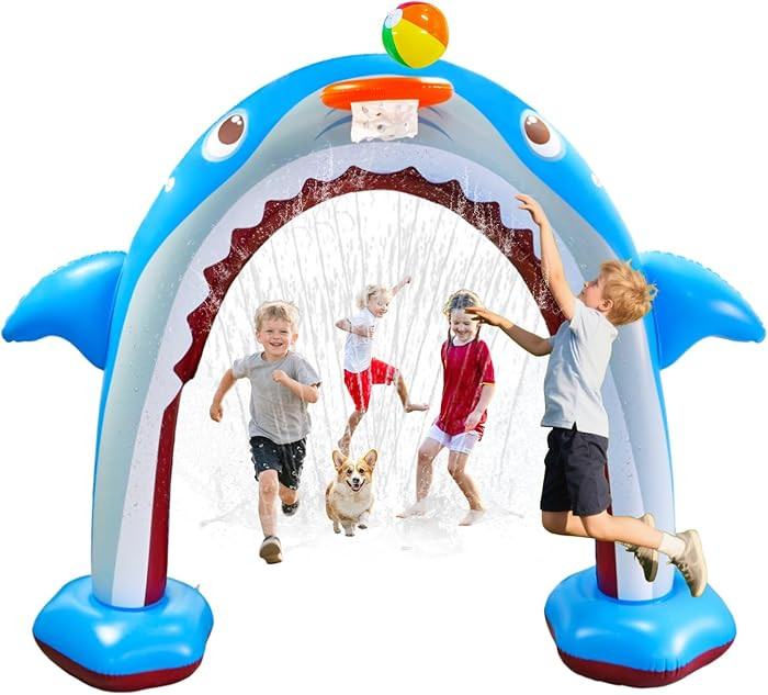 11Ft Inflatable Shark Sprinkler, Large Shark Arch Sprinkler Toys for Summer Outdoor Backyard Yard... | Amazon (US)