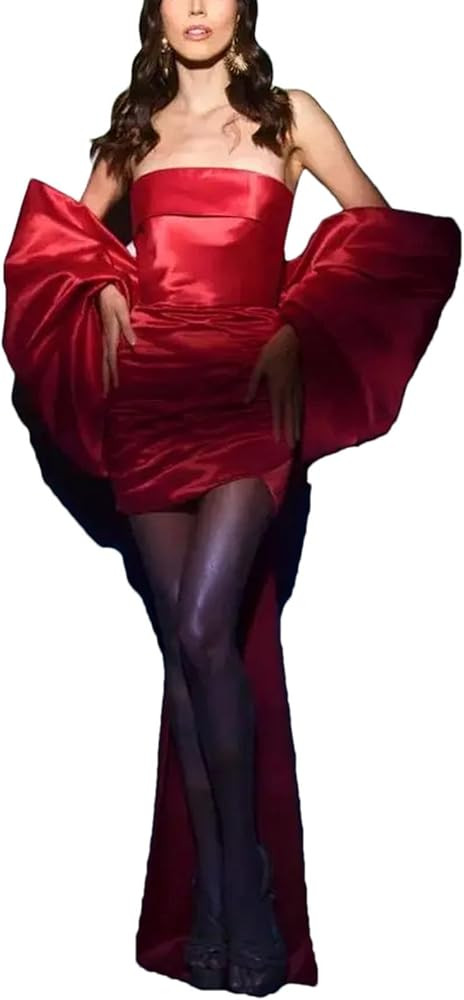 Women's Red Cape 2-Piece Set - Satin Bicep Bow Birthday Party Mini Dress Ensemble | Amazon (US)